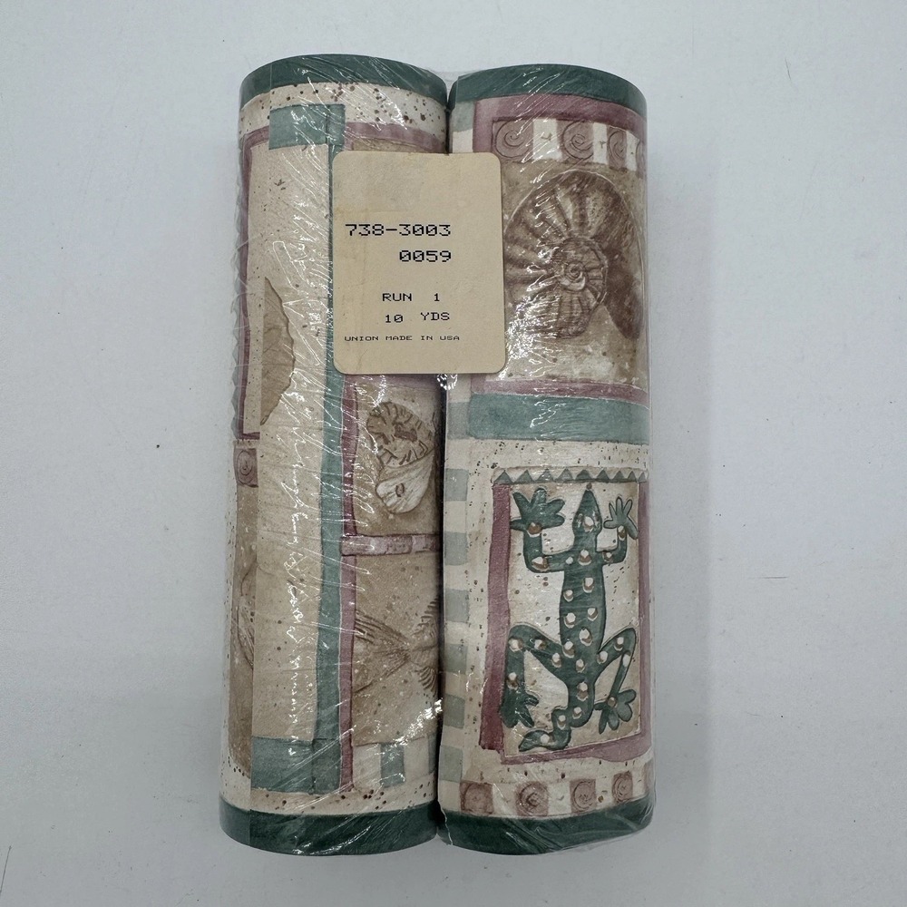 VTG Wallpaper Border Roll 10 Yds Frog Shell Leaf Coastal 90s Decor Rare Union US